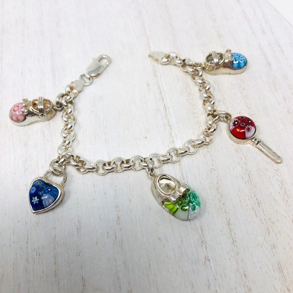 Alan K Millefiori Murano Sterling silver charm bracelet, rare - Picture 5 of 13